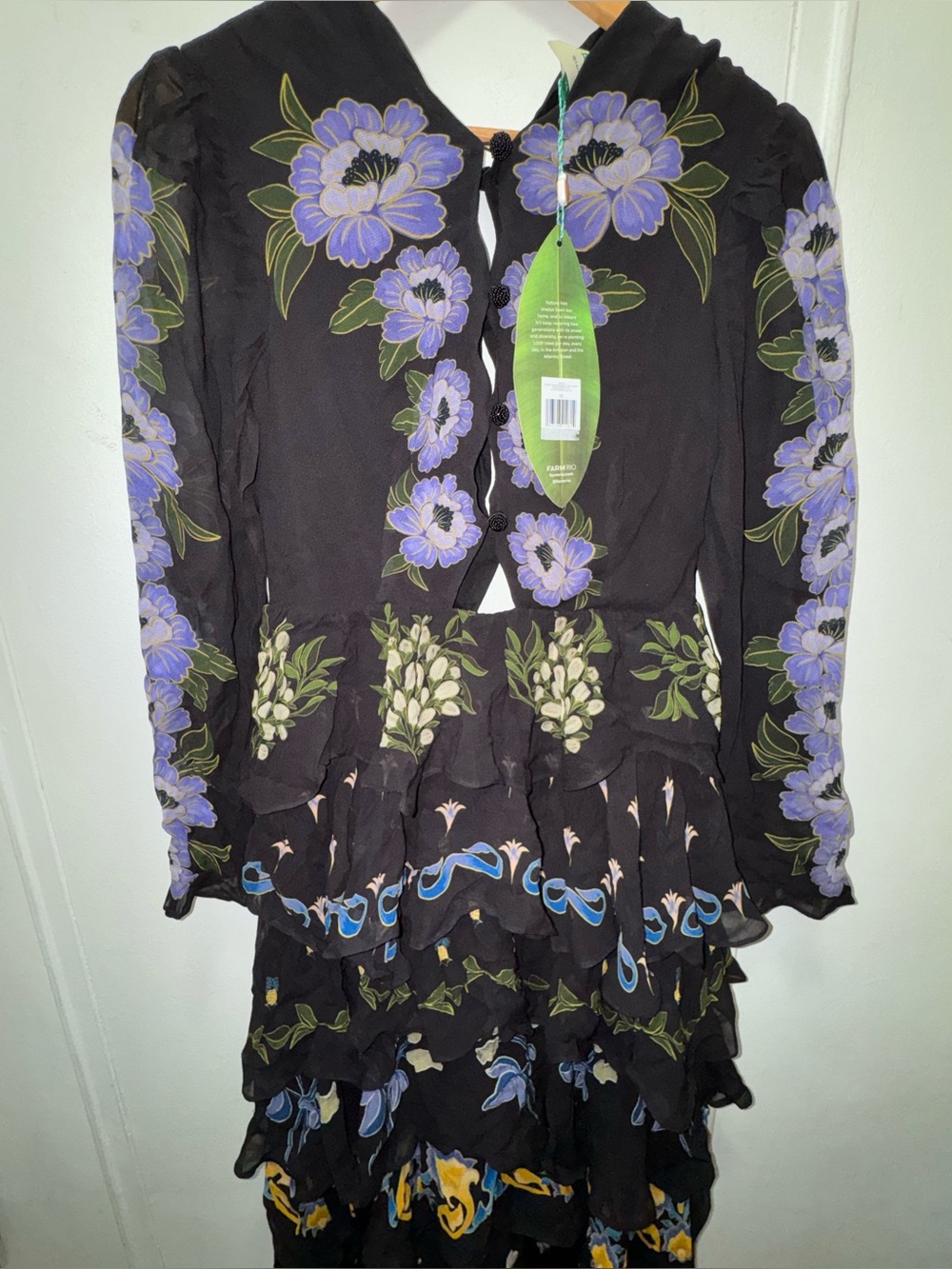 NWT $298 FARM RIO Ruffled Tiered Printed Floral Georgette Maxi Dress XS - Picture 8 of 9
